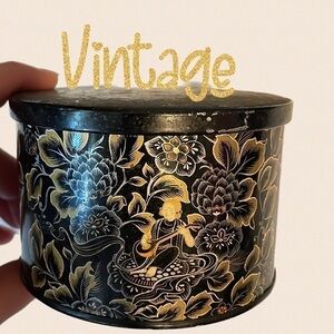 Powder Box Metal Container Made in England 1950s Vintage Tin Asian